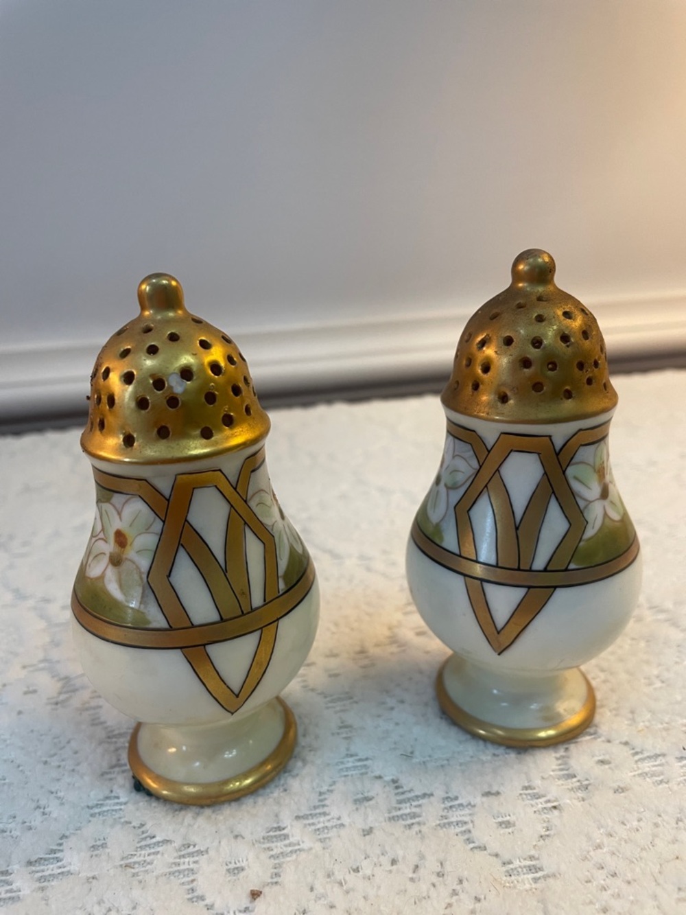 Porcelain Floral Gold Accent Salt and Pepper Shakers